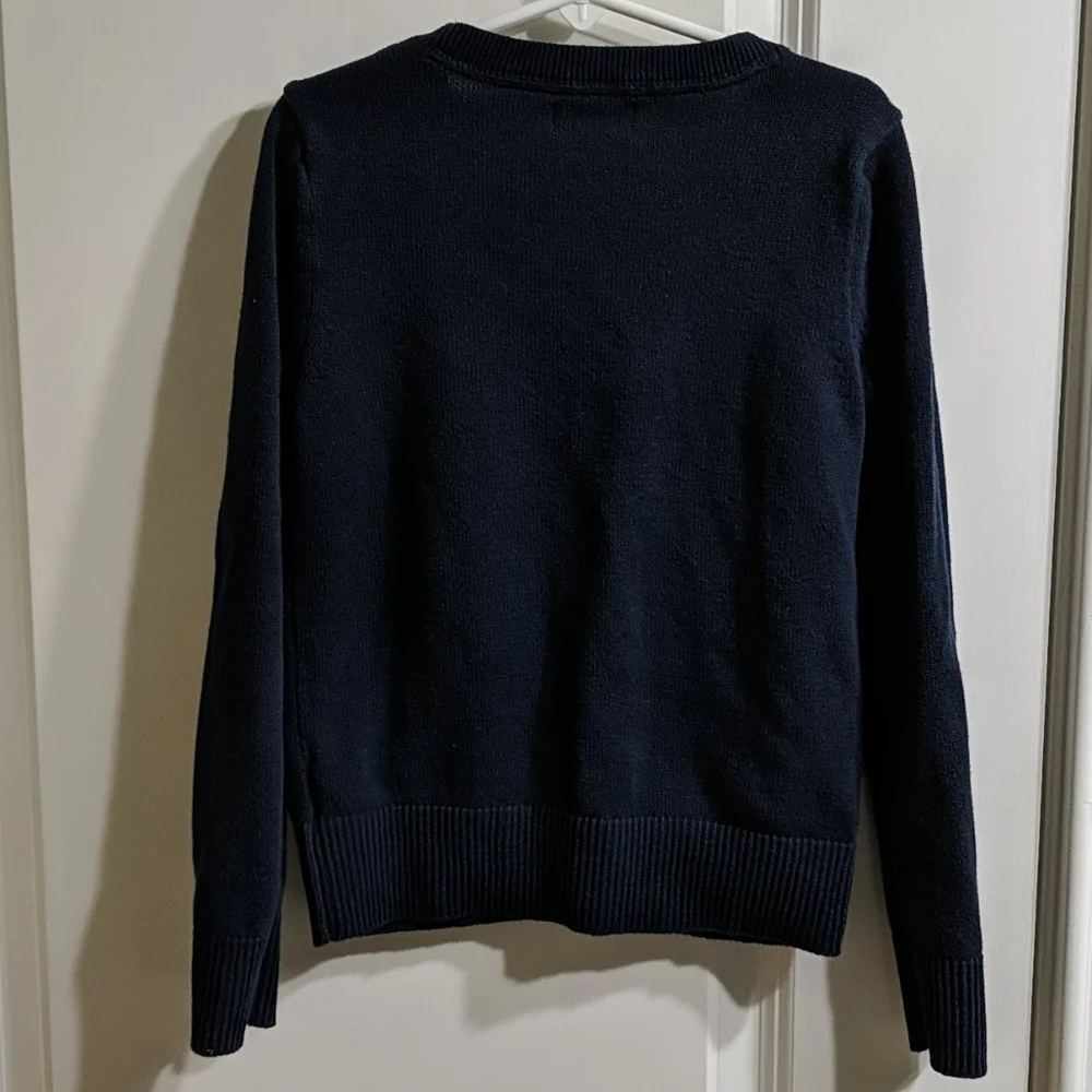 Navy Crew-Neck Button-Front Cardigan